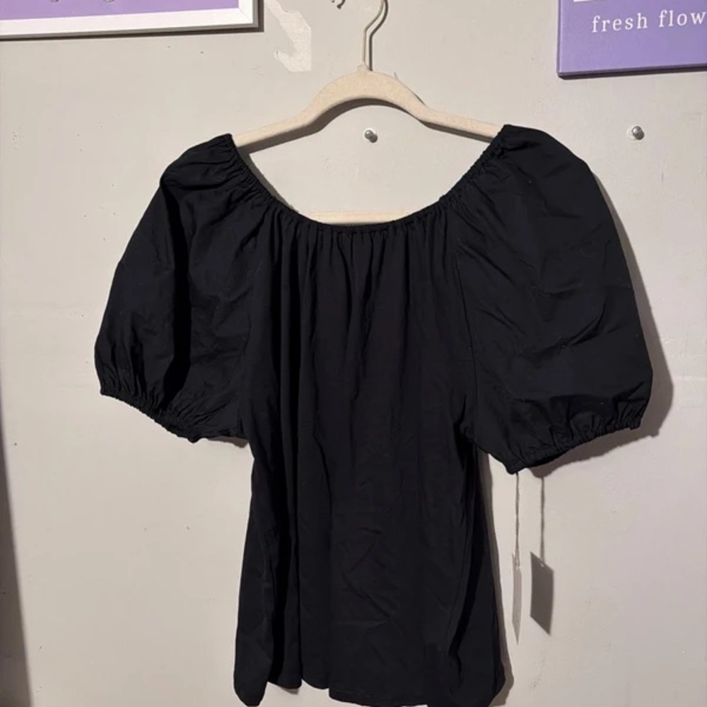 Zara Black Off-The-Shoulder Puff Sleeve Tunic
